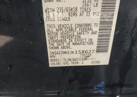 2018 Nissan Murano Sv from USA, damaged, VIN 5N1AZ2MH1JN158627